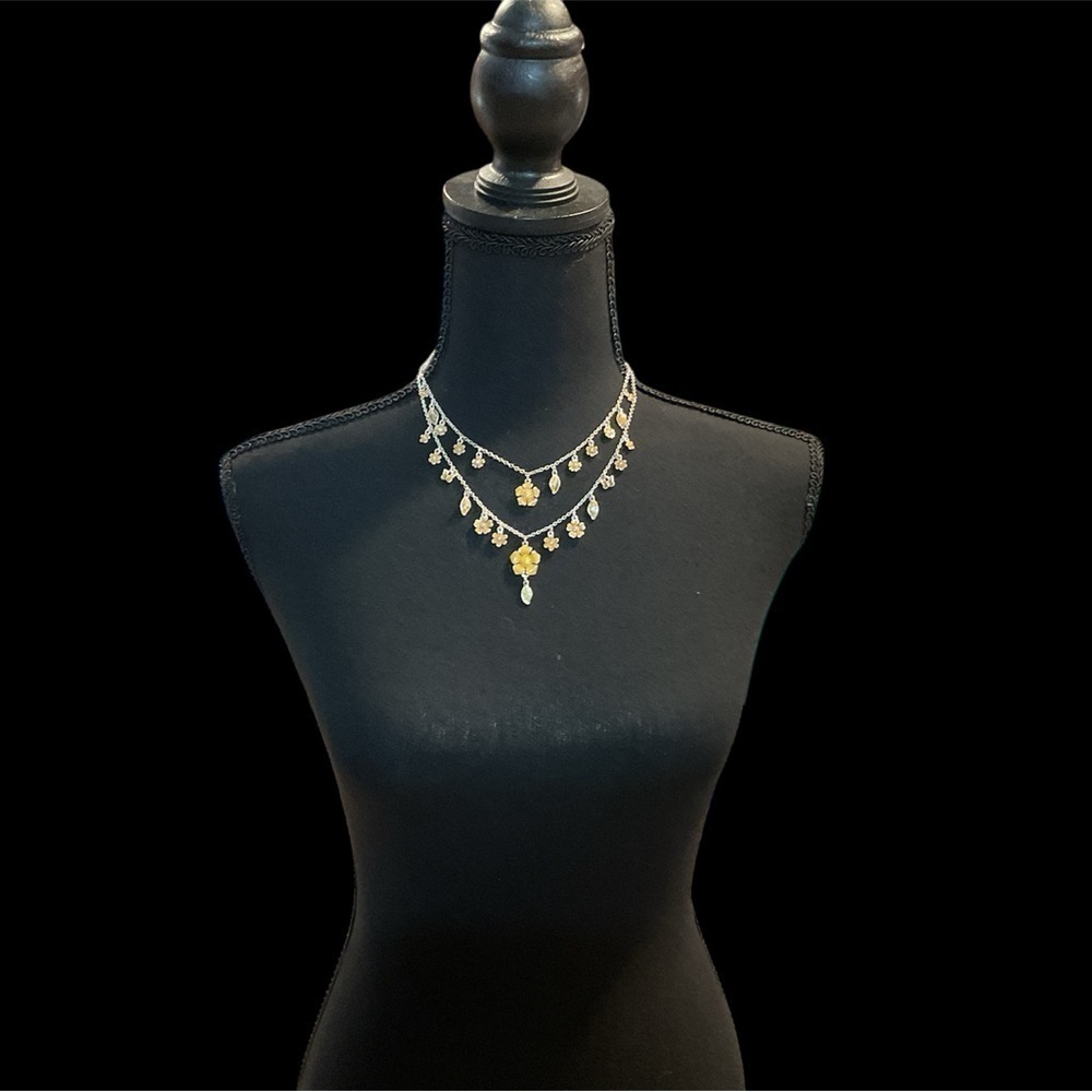 TWO LAYER YELLOW ENAMEL AND SILVER DOUBLE STRAND NECKLACE